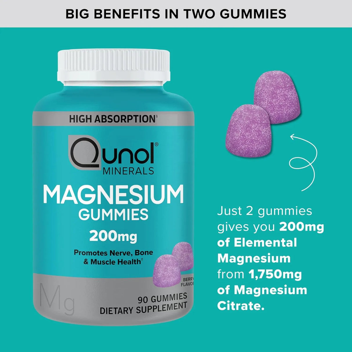 QUNOL - Qunol Magnesium Gummies for Adults 200Mg. 90 Gomitas - The Red Vitamin MX - Suplementos Alimenticios - {{ shop.shopifyCountryName }}