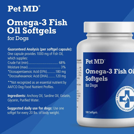 PET MD - Pet MD Omega 3 Fish Oil 180 Capsulas Blandas - The Red Vitamin MX - Aceite De Pescado Para Perros - {{ shop.shopifyCountryName }}