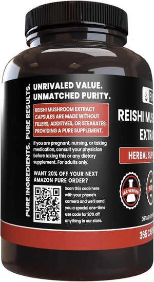 PURE ORIGINAL INGREDIENTS - Pure Original Ingredients Reishi Mushroom Extract 365 Capsulas - The Red Vitamin MX - Suplementos Alimenticios - {{ shop.shopifyCountryName }}