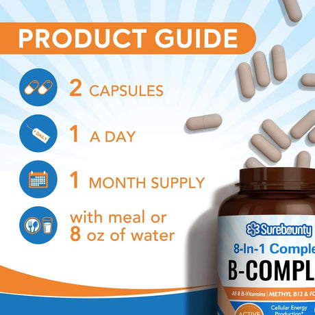 SUREBOUNTY - Surebounty 8-in-1 Vitamin B Complex 60 Capsulas - The Red Vitamin MX - Suplementos Alimenticios - {{ shop.shopifyCountryName }}