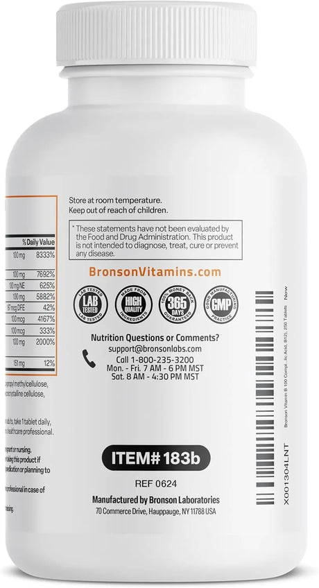 BRONSON - Bronson Super B 100 Vitamin B Complex 250 Tabletas - The Red Vitamin MX - Suplementos Alimenticios - {{ shop.shopifyCountryName }}
