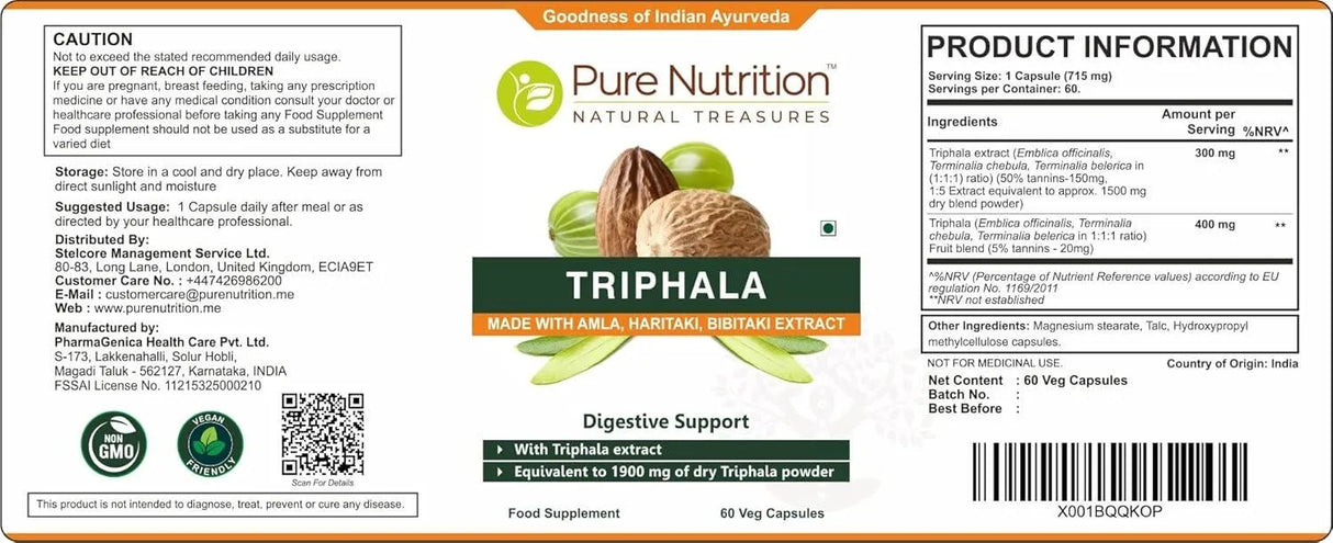 PURE NUTRITION - Pure Nutrition Triphala Extract 60 Capsulas - The Red Vitamin MX - Suplementos Alimenticios - {{ shop.shopifyCountryName }}