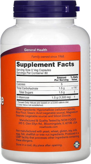 NOW SUPPLEMENTS - NOW Supplements D-Mannose 500Mg. 240 Capsulas - The Red Vitamin MX - Suplementos Alimenticios - {{ shop.shopifyCountryName }}