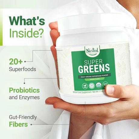 NESTED NATURALS - Nested Naturals Super Greens Daily Greens Superfood Powder 60 Servicios Original 480Gr. - The Red Vitamin MX - Suplementos Alimenticios - {{ shop.shopifyCountryName }}