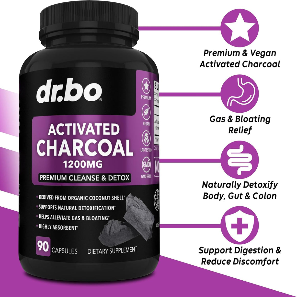 DR. BO Activated Charcoal 1200Mg. 90 Capsulas