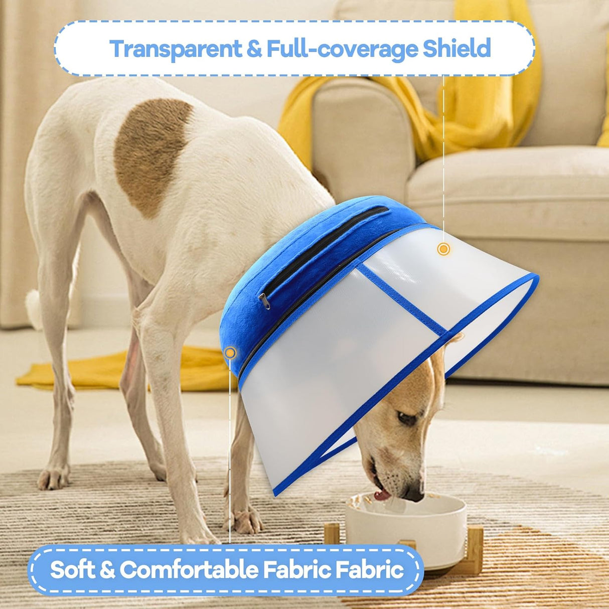NoarWin 2-in-1 Inflatable Dog Cone Collar with Detachable Anti-Licking Shield BLUE XLARGE