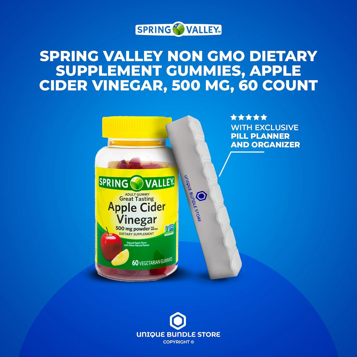 Spring Valley Non GMO Dietary Supplement Gummies, Apple Cider Vinegar, 500  mg, 60 Count