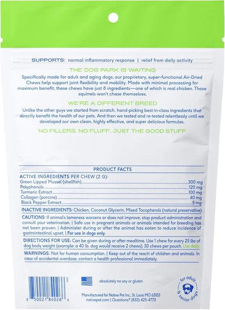 NATIVE PET - Native Pet Pain Relief for Dogs Joint Health 60 Masticables - The Red Vitamin MX - Cuidado De Cadera Y Articulaciones Para Perros - {{ shop.shopifyCountryName }}
