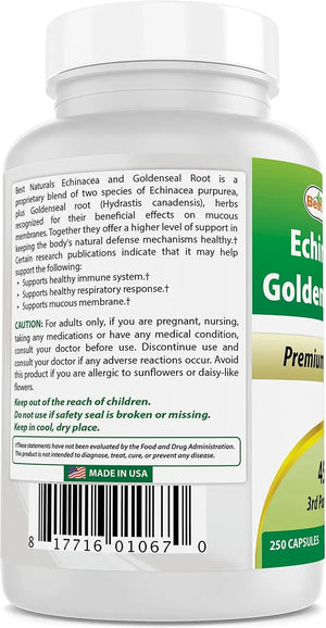 BEST NATURALS - Best Naturals Echinacea Goldenseal 450Mg. 250 Capsulas - The Red Vitamin MX - Suplementos Alimenticios - {{ shop.shopifyCountryName }}