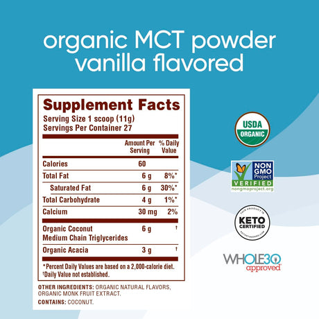 Nutiva Organic MCT Powder with Prebiotic Acacia Fiber Vanilla 300Gr. - The Red Vitamin MX - Suplementos Alimenticios - NUTIVA
