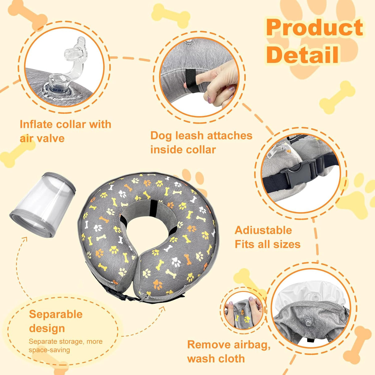 Uaidie Dog Cone Collar with Enhanced Anti-Licking GRAY MEDIUM