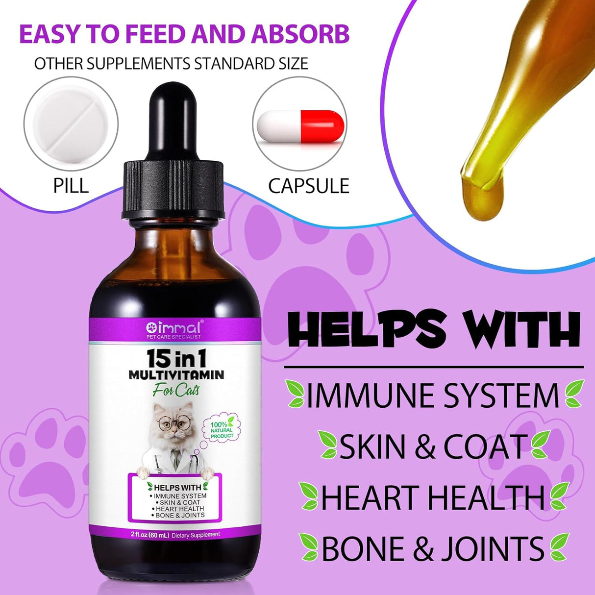 Oimmal 15-in-1 Multivitamin Drops for Cats 2 Fl.Oz.