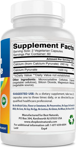 BEST NATURALS - Best Naturals Calcium Pyruvate 750Mg. 120 Capsulas 2 Pack - The Red Vitamin MX - Suplementos Alimenticios - {{ shop.shopifyCountryName }}