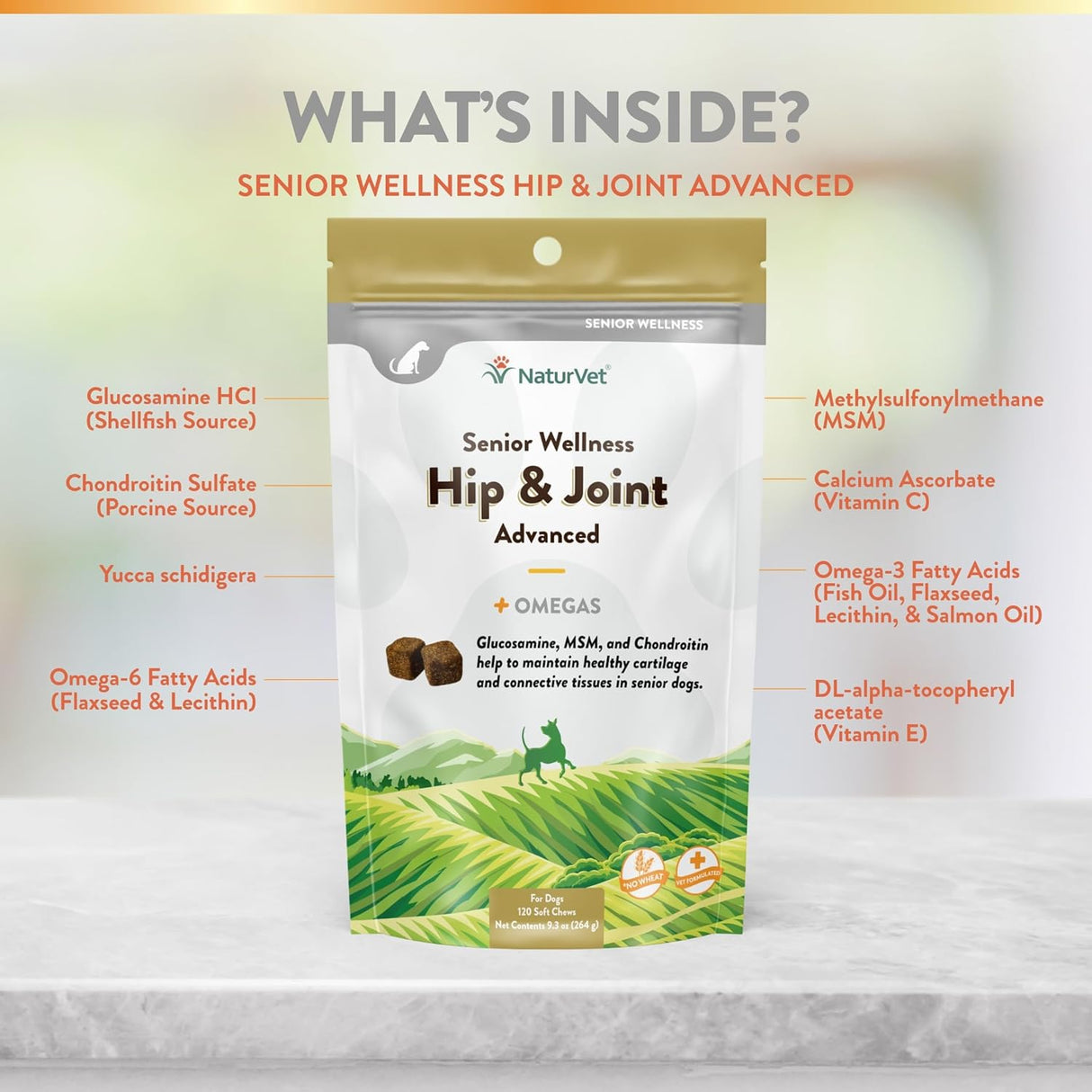 NaturVet Senior Wellness Hip & Joint Advanced Plus Omegas 120 Masticables