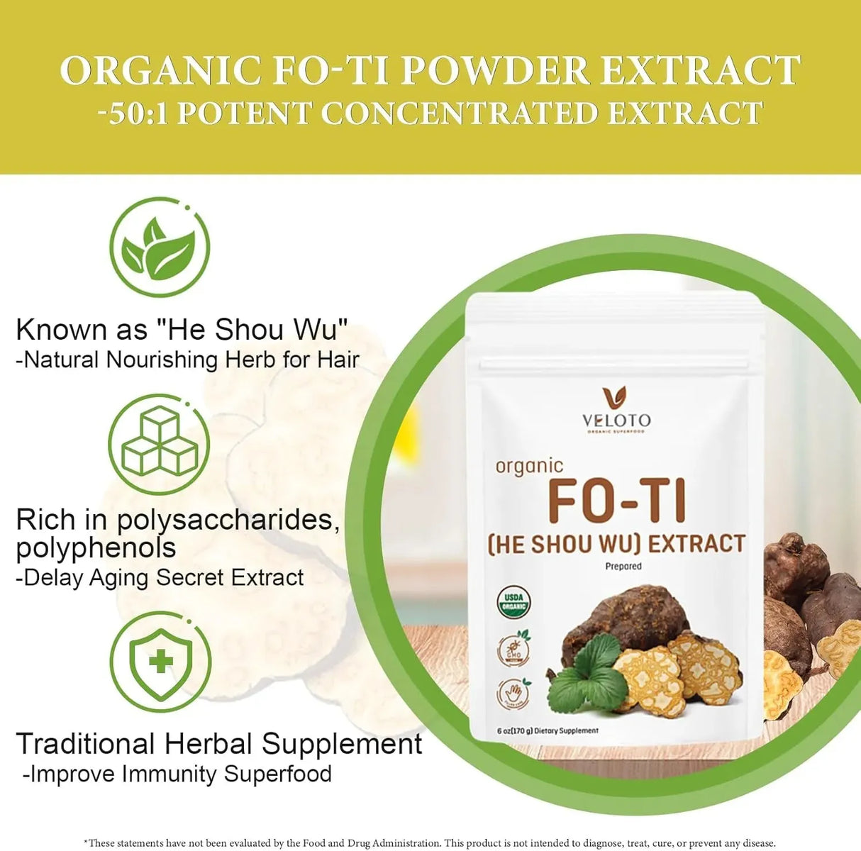 VELOTO - VELOTO Organic He Shou Wu Pure Fo Ti Extract Powder 170Gr. - The Red Vitamin MX - Suplementos Alimenticios - {{ shop.shopifyCountryName }}