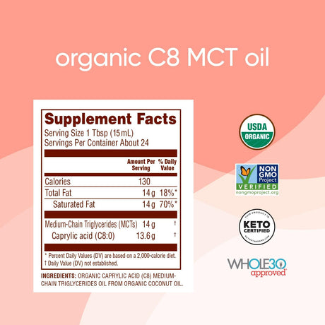 Nutiva Organic C8 MCT Oil 355Ml. - The Red Vitamin MX - Suplementos Alimenticios - NUTIVA