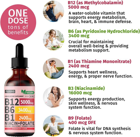 NUSAVA - NUSAVA Vitamin B12 and B6 Liquid Drops Strawberry 2 Fl.Oz. 2 Pack - The Red Vitamin MX - Suplementos Alimenticios - {{ shop.shopifyCountryName }}