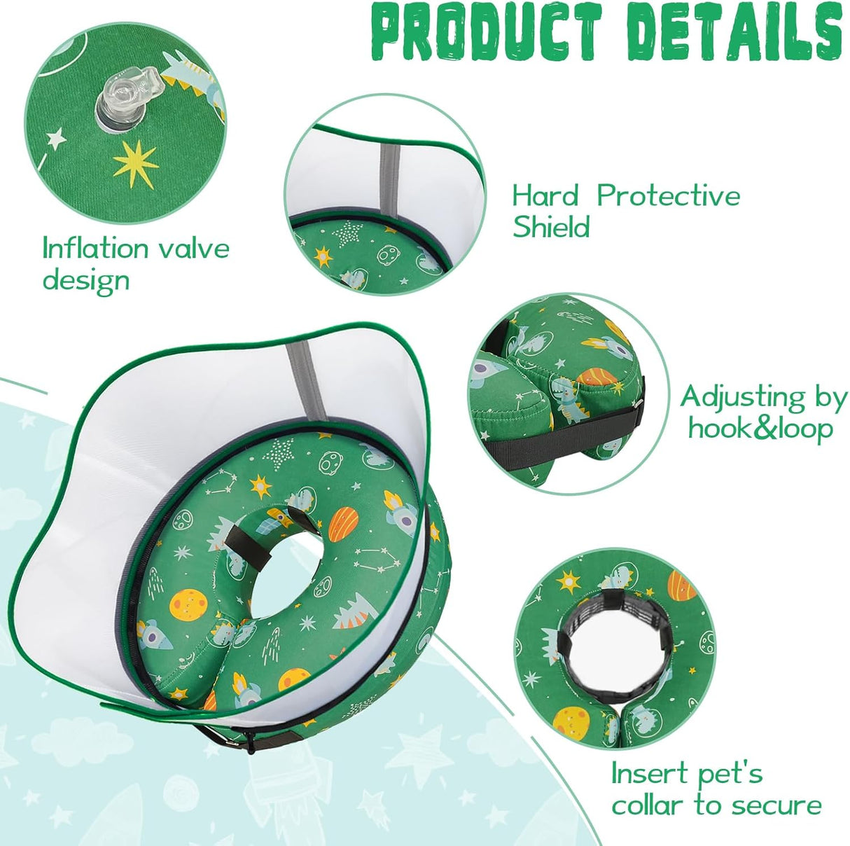 Toptakeit Elevated Inflatable Dog Cone Collar GREEN XXLARGE