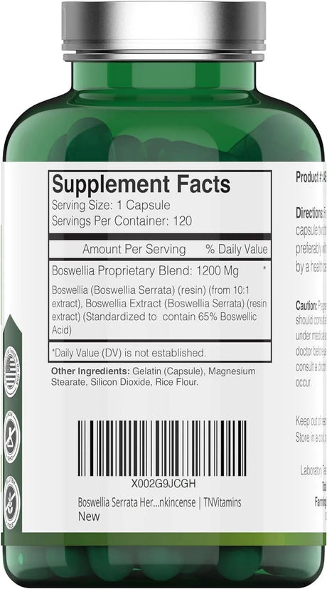 TNTVITAMINS - tnvitamins Boswellia Serrata Herbal Extract 1200Mg. 120 Capsulas - The Red Vitamin MX - Suplementos Alimenticios - {{ shop.shopifyCountryName }}