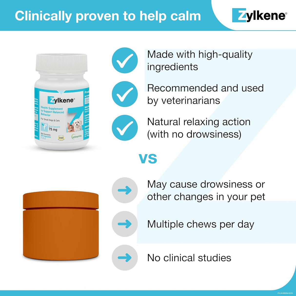 Vetoquinol Zylkene Calming Support Supplement for Small Dogs and Cats 30 Capsulas