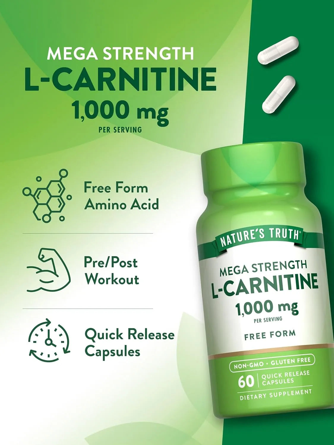 NATURE'S TRUTH - Nature's Truth L-Carnitine 1000Mg. 60 Capsulas - The Red Vitamin MX - Suplementos Alimenticios - {{ shop.shopifyCountryName }}