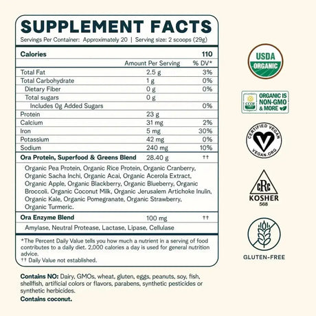 ORA ORGANIC - Ora Organic Vegan Protein Powder Unflavored 20 Servicios 594Gr. - The Red Vitamin MX - Suplementos Alimenticios - {{ shop.shopifyCountryName }}