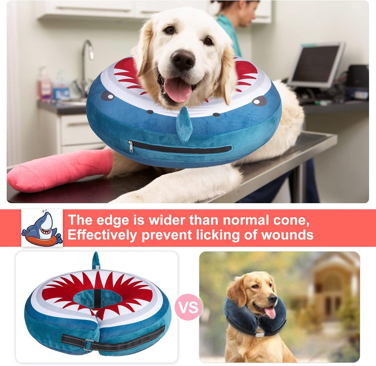 BEAUTYZOO Inflatable Donut Collar SHARK MEDIUM