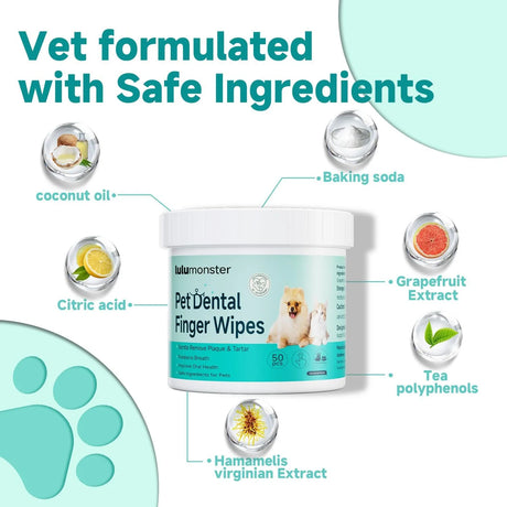 LULUMONSTER - LULUMONSTER Pet Dental Finger Wipes for Dogs & Cats Unscented 50 Toallitas - The Red Vitamin MX - Cuidado Dental Para Perros - {{ shop.shopifyCountryName }}