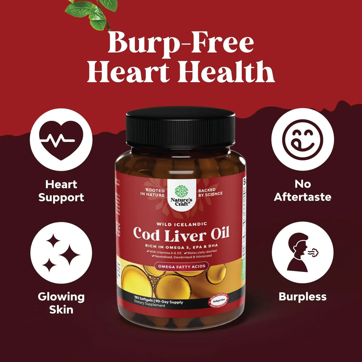 NATURES CRAFT - Natures Craft Icelandic Cod Liver Oil Wild Caught EPA DHA Omega 3 Fish Oil 1000Mg. 180 Capsulas Blandas - The Red Vitamin MX - Suplementos Alimenticios - {{ shop.shopifyCountryName }}