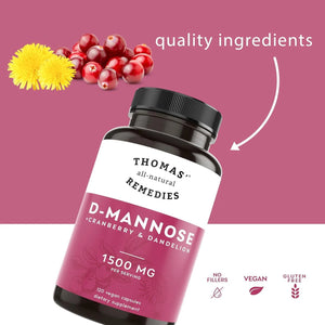 THOMAS REMEDIES - Thomas' all-natural Remedies D-mannose 1200Mg. with Cranberry and Dandelion 120 Capsulas - The Red Vitamin MX - Suplementos Alimenticios - {{ shop.shopifyCountryName }}