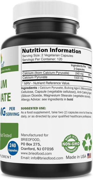 BRIEOFOOD - Brieofood Calcium Pyruvate 1500Mg. 240 Capsulas - The Red Vitamin MX - Suplementos Alimenticios - {{ shop.shopifyCountryName }}