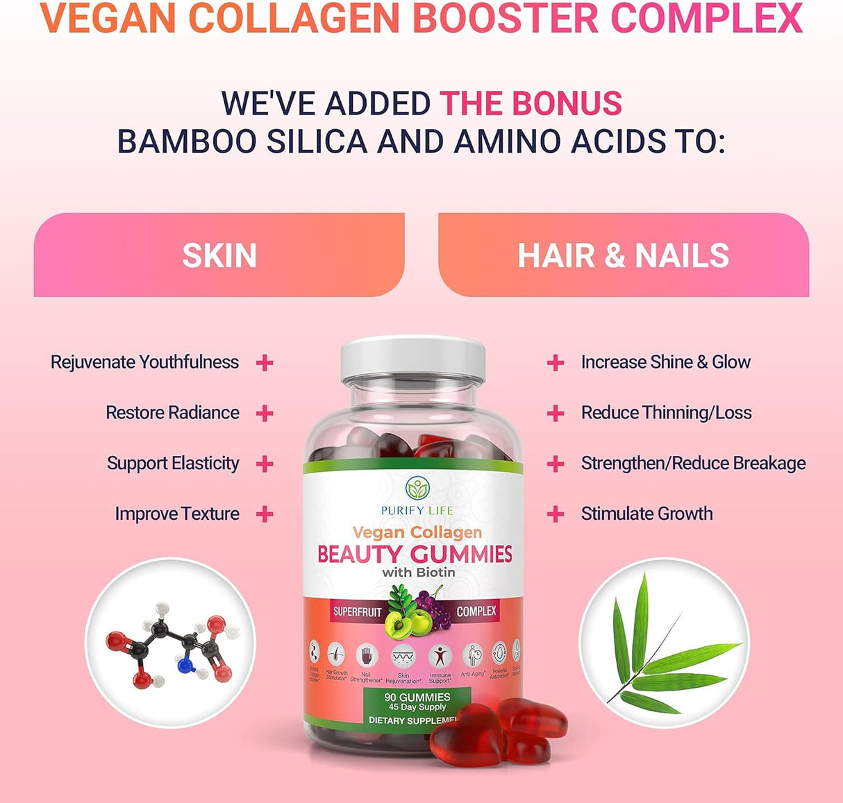 Purify Life Vegan Collagen Gummies with Biotin 90 Gomitas