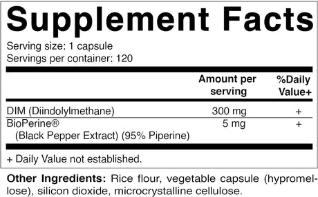 Vitamatic Dim (Diindolylmethane) with BioPerine 300Mg. 120 Capsulas