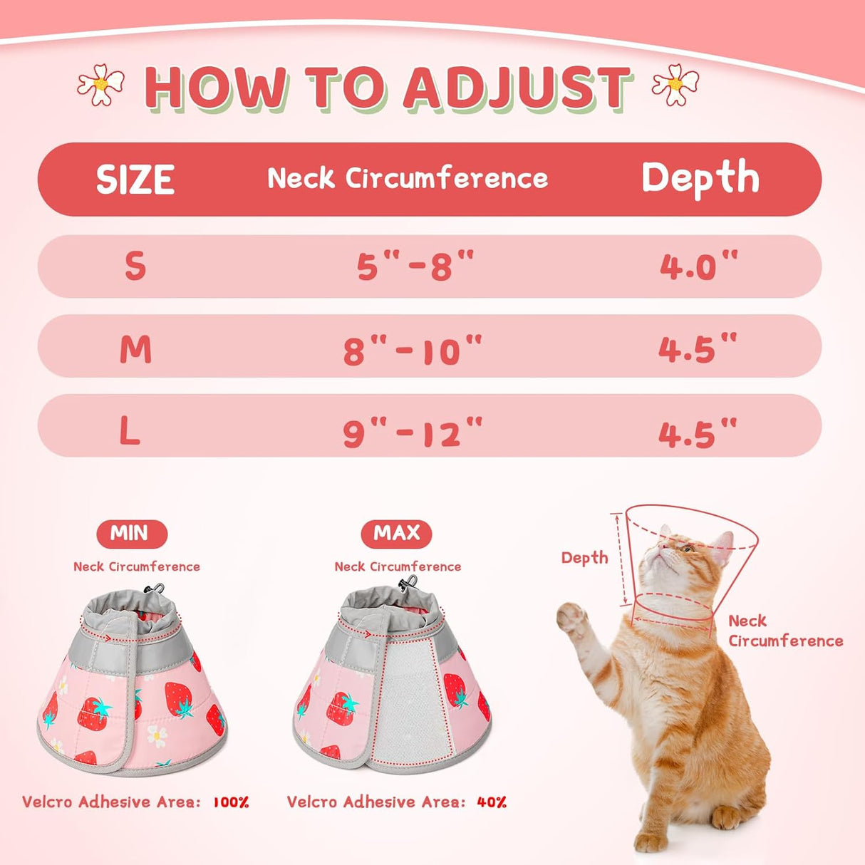 GoGoPaw Cat Cone Collar Soft to Stop Licking Adjustable Foldable PINK LARGE