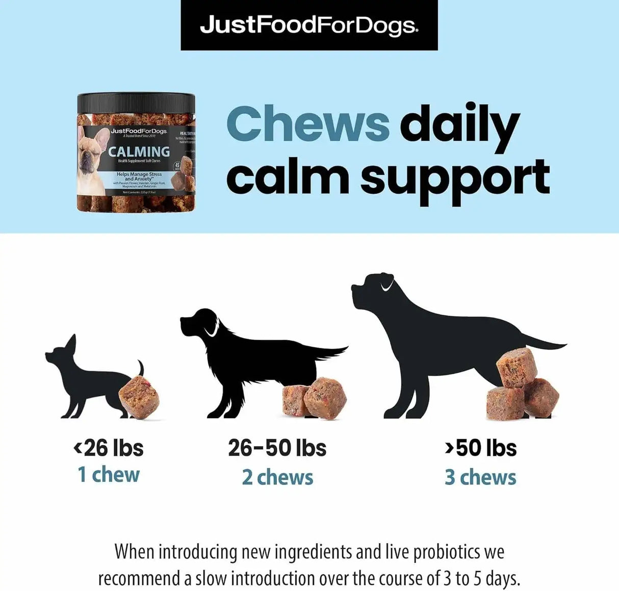 JUSTFOODFORDOGS - JustFoodForDogs Calming Supplement for Dogs Soft Chew 45 Masticables - The Red Vitamin MX - Relajantes Para Perros - {{ shop.shopifyCountryName }}