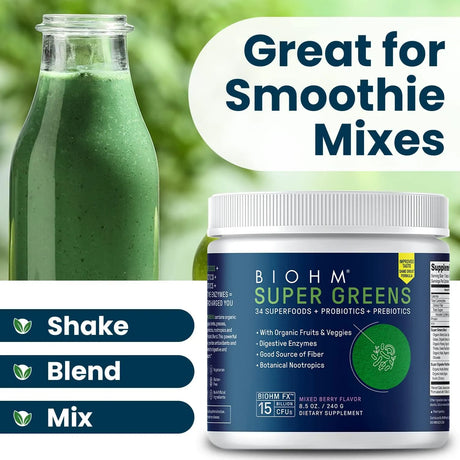 BIOHM - BIOHM Super Greens Green Superfood Powder 30 Servicios Mixed Berry Flavor 240Gr. - The Red Vitamin MX - Suplementos Alimenticios - {{ shop.shopifyCountryName }}