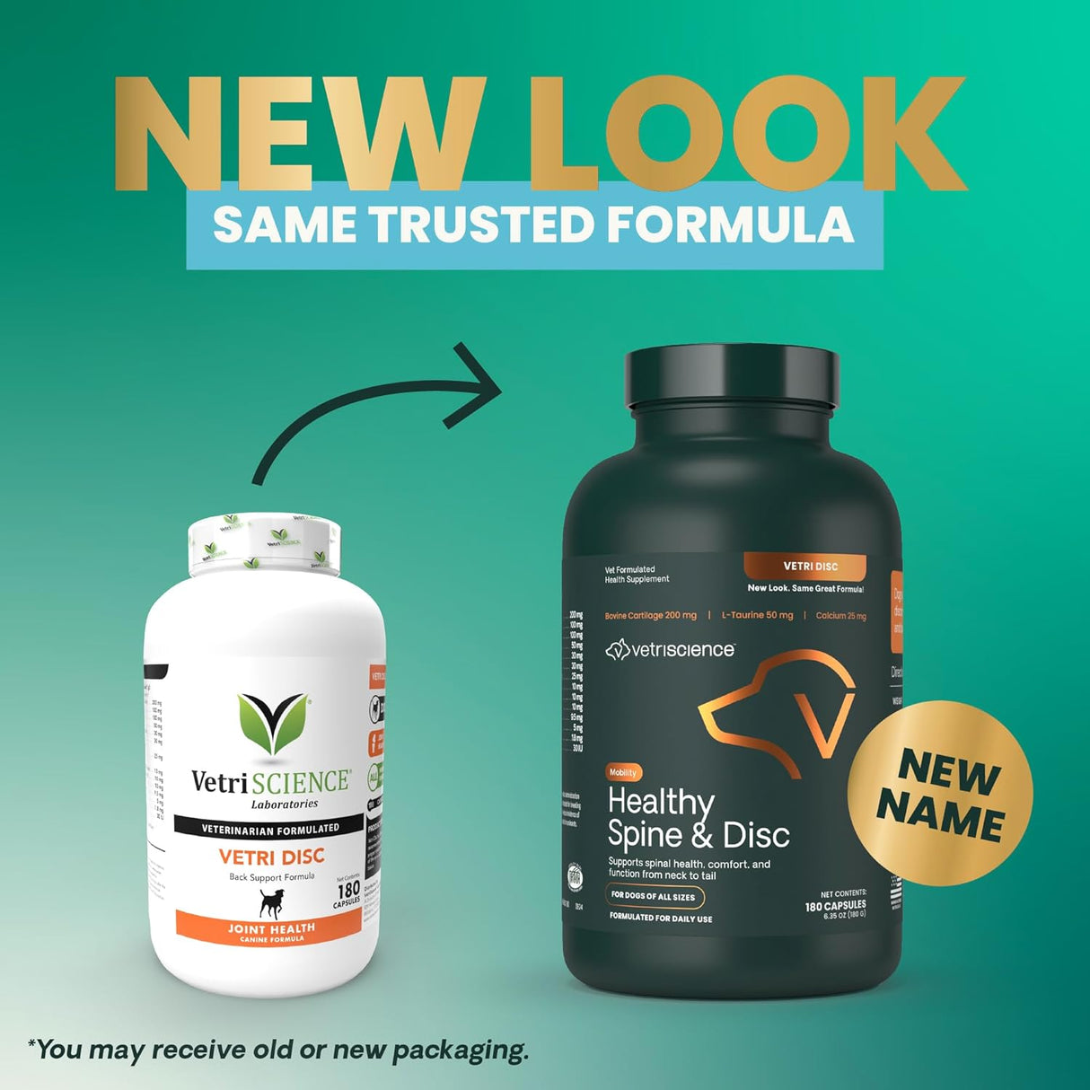 VetriScience Healthy Spine & Disc Back & Spinal Support Chondroitin & Taurine Supplement for Dogs 180 Capsulas