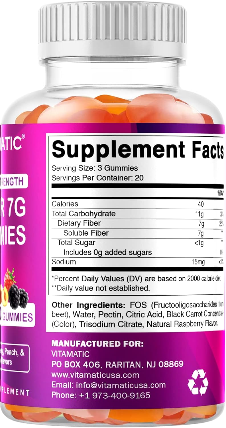 Vitamatic Prebiotic Fiber Gummies for Adults 60 Gomitas 2 Pack