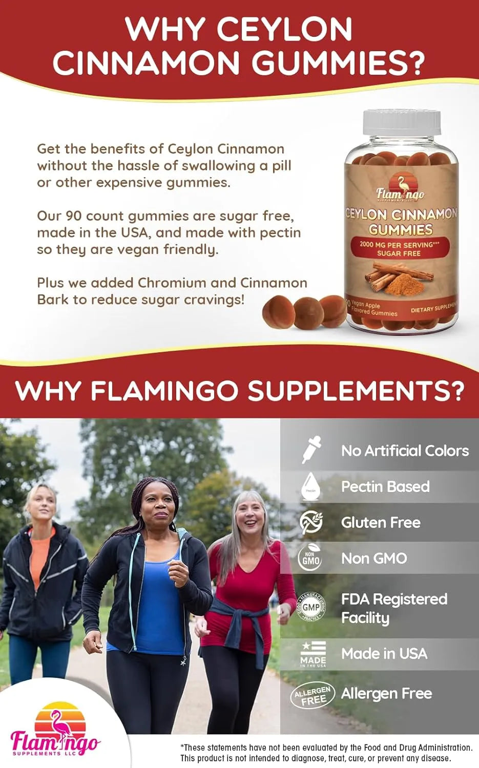 FLAMINGO SUPPLEMENTS - Flamingo Supplements Sugar Free Ceylon Cinnamon Gummies 2000Mg. 90 Gomitas - The Red Vitamin MX - Suplementos Alimenticios - {{ shop.shopifyCountryName }}