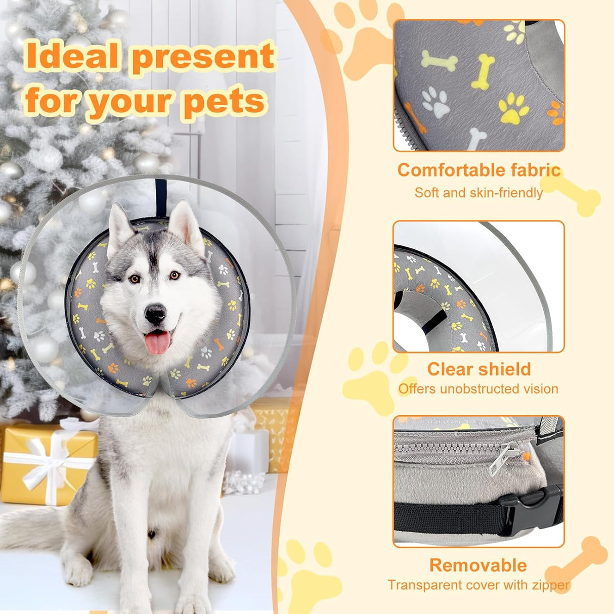Uaidie Dog Cone Collar with Enhanced Anti-Licking GRAY MEDIUM