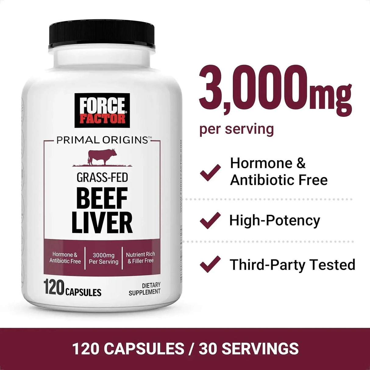 FORCE FACTOR - Force Factor Primal Origins Beef Liver 120 Capsulas - The Red Vitamin MX - Suplementos Alimenticios - {{ shop.shopifyCountryName }}