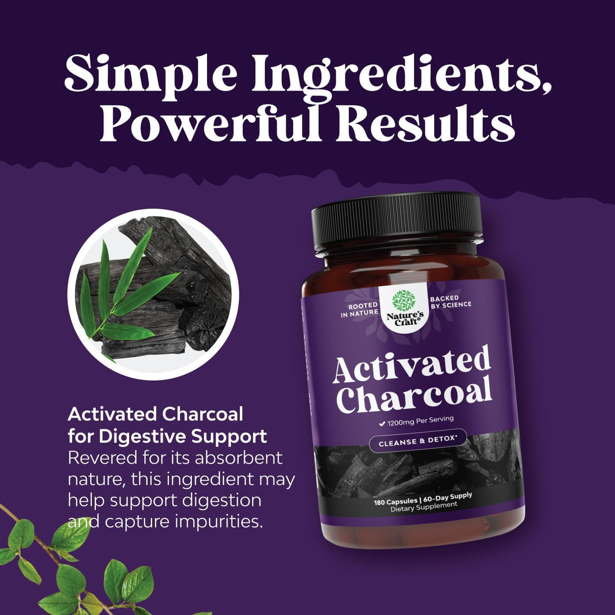 Natures Craft Cleanse and Detox Activated Charcoal 180 Capsulas