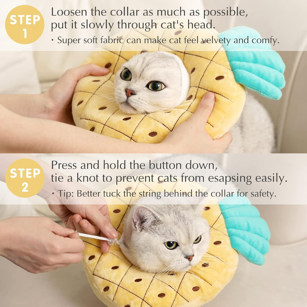 ANWA Adjustable Cat Cone Collar Soft Pineapple Medium