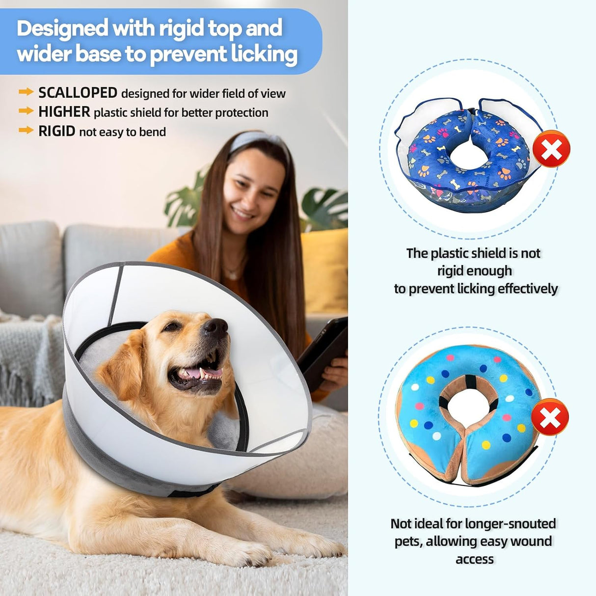 NoarWin 2-in-1 Inflatable Dog Cone Collar with Detachable Anti-Licking Shield GREY MEDIUM PLUS