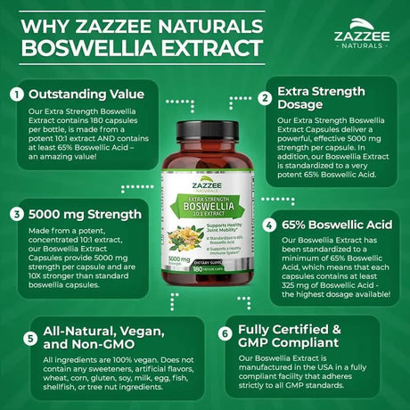 ZAZZEE NATURALS - Zazzee Extra Strength Boswellia Serrata 10:1 Extract 180 Capsulas - The Red Vitamin MX - Suplementos Alimenticios - {{ shop.shopifyCountryName }}