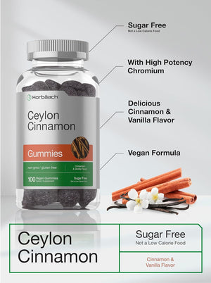 Horbaach Sugar Free Ceylon Cinnamon Gummies 2000Mg. 100 Gomitas