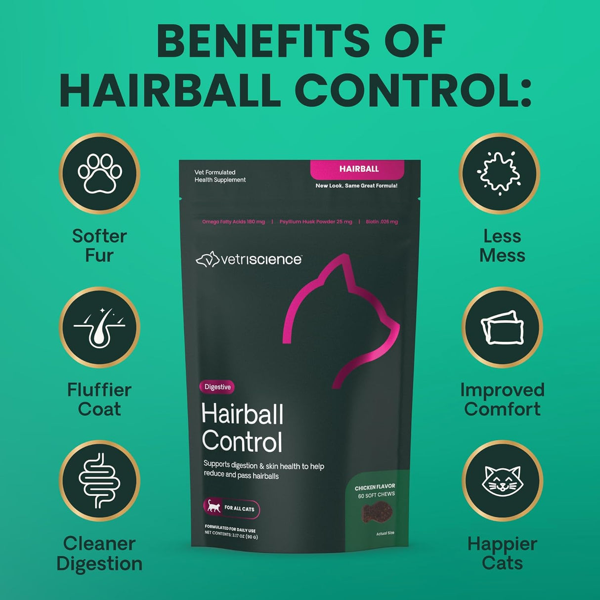VetriScience Hairball Control Chews 60 Masticables