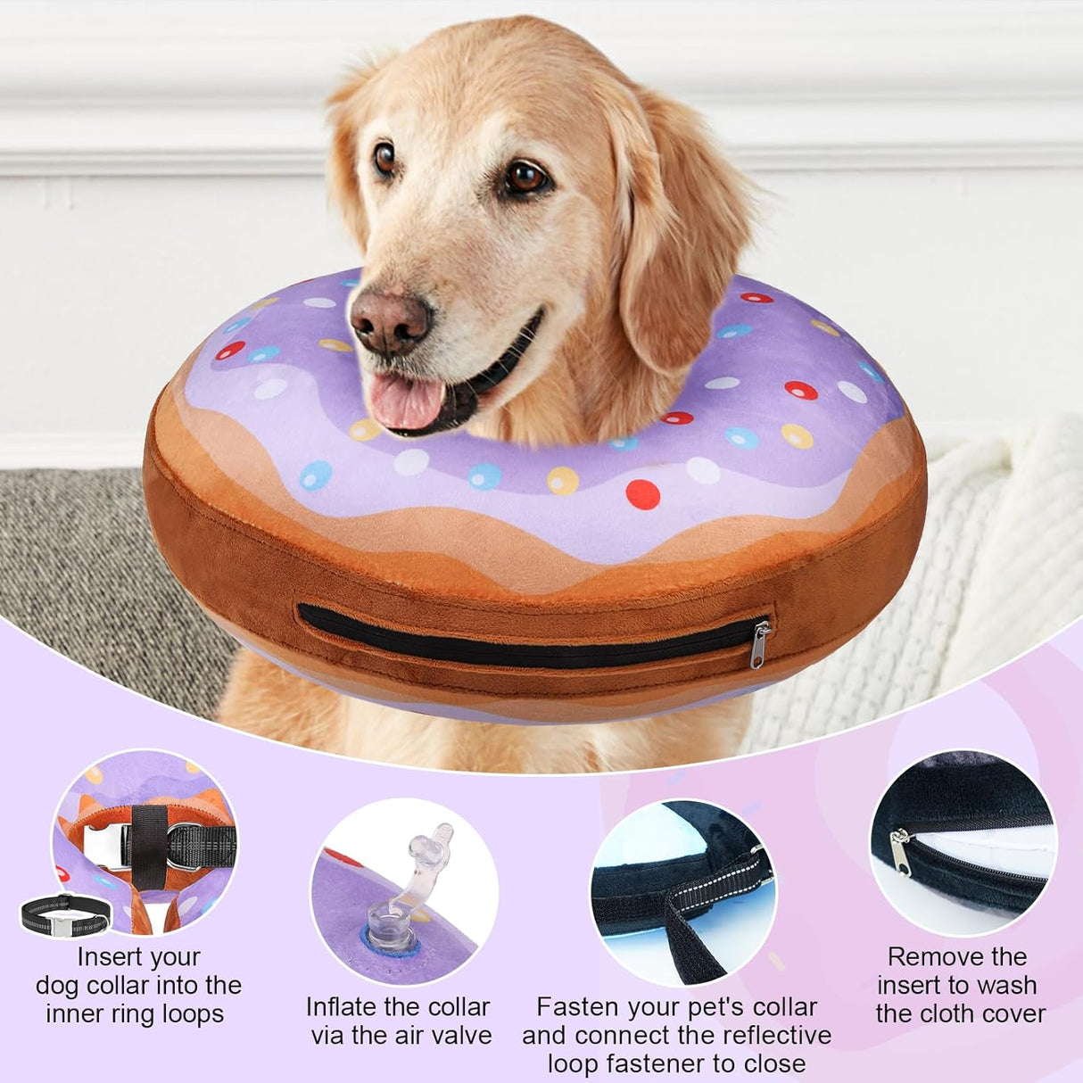 BEAUTYZOO Inflatable Donut Collar PURPLE MEDIUM