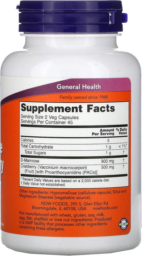 NOW SUPPLEMENTS - NOW Supplements Mannose Cranberry 90 Capsulas - The Red Vitamin MX - Suplementos Alimenticios - {{ shop.shopifyCountryName }}