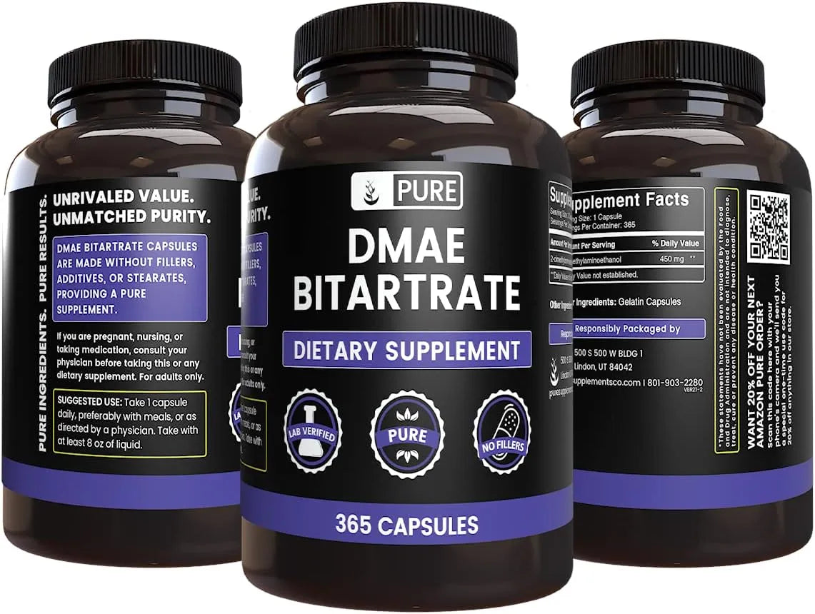 PURE ORIGINAL INGREDIENTS - Pure Original Ingredients DMAE Bitartrate 365 Capsulas - The Red Vitamin MX - Suplementos Alimenticios - {{ shop.shopifyCountryName }}